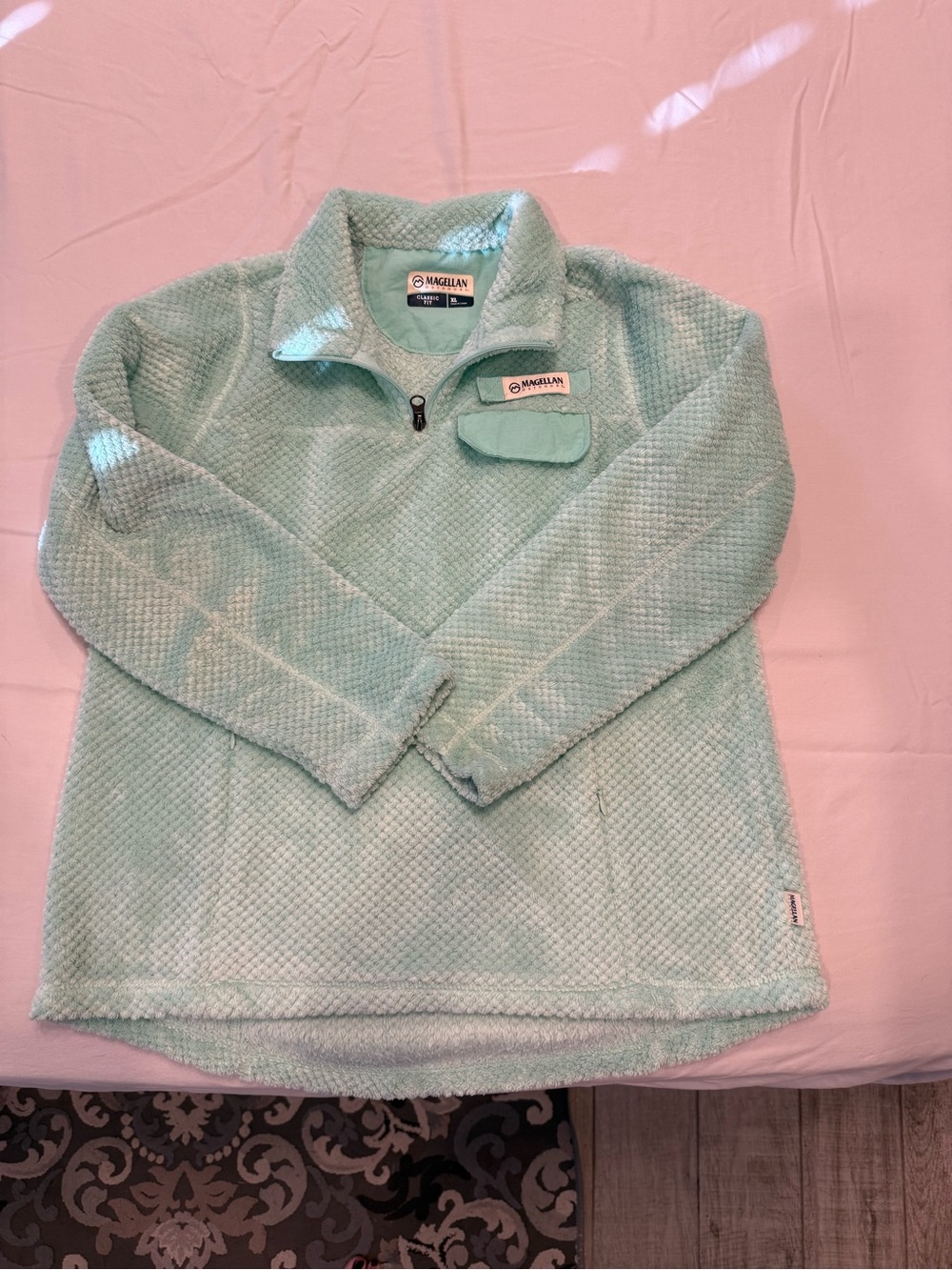 Magellan Outdoors Girls Mint Green Fleece Quarter-Zip Pullover